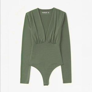 Abercrombie & Fitch Long Sleeve Deep V neck Green Bodysuit Small
